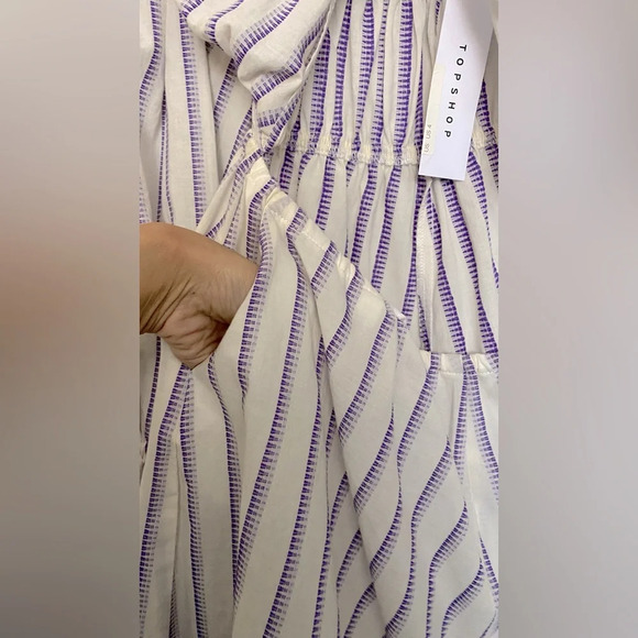 NWT TOPSHOP Stripe Bow Tie Long Sleeve Romper Purple White Size 4 - Picture 11 of 13